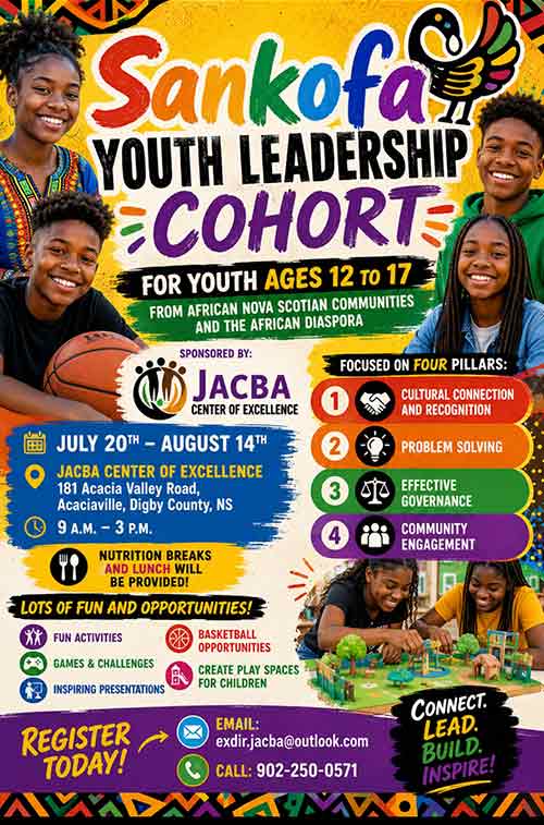 Poster for Sankofa YOuth Leadership Cohort . DAtes are July 20th to August 14th 